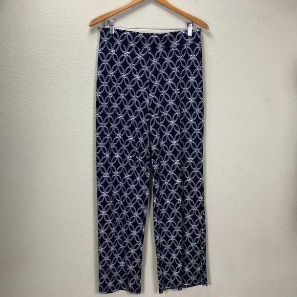 JM Collection Pants - JM Collection Navy Blue & White Palazzo Pants